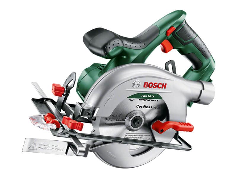 Les meilleures scies circulaires sans fil 4 Scie circulaire sans fil Bosch PKS 18 LI verte sur un fond blanc